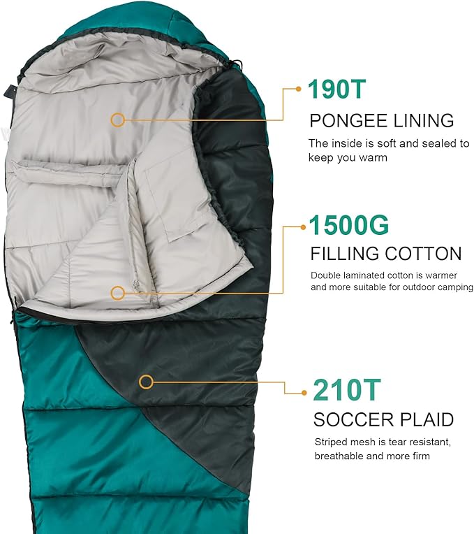 Northroad Mummy Sleeping Bag 14-59 ℉, 3-4 Season Warm & Cool Weather, Summer Spring Fall Lightweight Washable Sleeping Bag for Outdoor Camping Hiking Travel Hunting