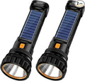 2pcs Solar/Rechargeable Multi Function 1000 Lumens LED Flashlight, with Emergency Strobe Light and 1200 Mah Battery, Emergency Power Supply and USB Charging Cable, Fast Charging (2PC)