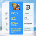 Ausic 10W Solar Fan with Mister, Misting Camping Fan with Solar Panel, Portable Outdoor Fans, 8 Inch Battery Operated Rechargeable Cooling Fans with Water Spray for Travel/Beach/Chicken Coop