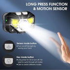 Headlamp Rechargeable, Super Bright Motion Sensor LED Head Lamp Flashlight, 8 Modes for Camping & Hiking Gear Essentials, IP65 Waterproof Headlight, Red Light for Emergency Safety, USB Cable Included