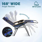MFSTUDIO Zero Gravity Chairs, Oversized Patio Recliner Chair, Padded Folding Lawn Chair with Cup Holder Tray, Support 400lbs, Navy Blue