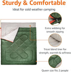 Amazon Basics 40°F Cold Weather Two-Person Sleeping Bag for Outdoor Camping, Queen Size XL, 87" x 59", Olive Green