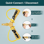 GASPRO 1/4" RV Propane Quick Connect Y Splitter Adapter with Shutoff Valve for RV, Camping Stoves, BBQ Grills, Gas Burners and More, 2 Way 1/4" Propane Rv Hose Splitter