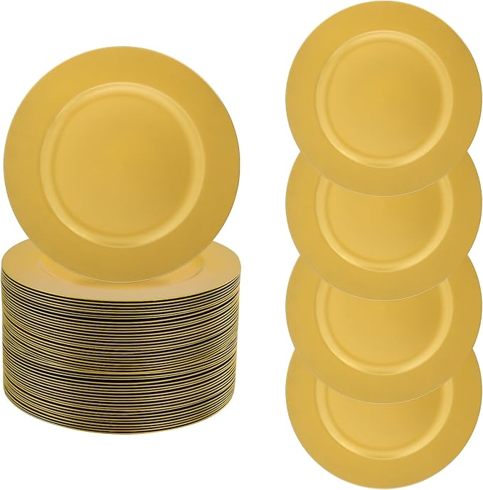 100 Pcs Charger Plates Bulk, 13 Inch Round Charger Plates Set, Table Decoration Dinner Tray for Wedding Party Baby Shower (Gold)