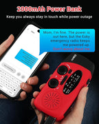 Esky Emergency Hand Crank Radio 7400mWh with 3 LED Flashlight, AM/FM/NOAA Portable Weather Radio with Rechargeable 2000mAh Battery, Solar Powered Radio for Indoor Outdoor Survival Camping, SOS Alarm
