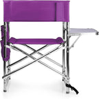 PICNIC TIME Sports Chair with Side Table and Armrest Caddy, Lightweight Aluminum Folding Outdoor Camping Chair for Adults, Portable Director Style Lawn Seating with Pockets & Carry Strap, (Purple)