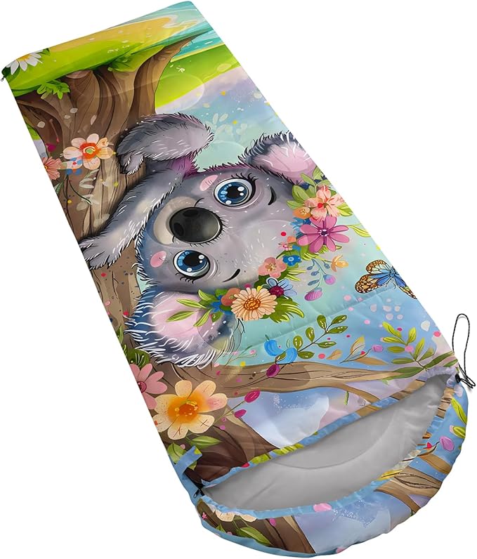 AILONEN Kawaii Panda Sleeping Bags,Lightweight & Waterproof,3 Season Warm & Cool Weather,Dreamy Purple Flower Animal Themed Sleeping Bags for Boys,Girls,Kids,Adults Travelling,Outdoors