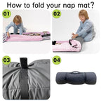 Custom Toddler Nap Mat for Preschool, Personalized Name Pink Kids Sleeping Bag with Leopard for Daycare, Roll Up Sleeping Mat with Removable Pillow and Soft Dot Minky Blanke for Girls Camping