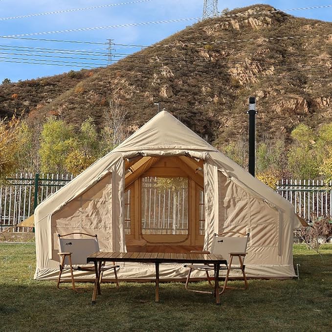 UNIISTRENGH Inflatable Camping Tent, Air Glamping Quick Set Up Waterproof Pop Up Tents with Stove Jack Hole and Carry Bag