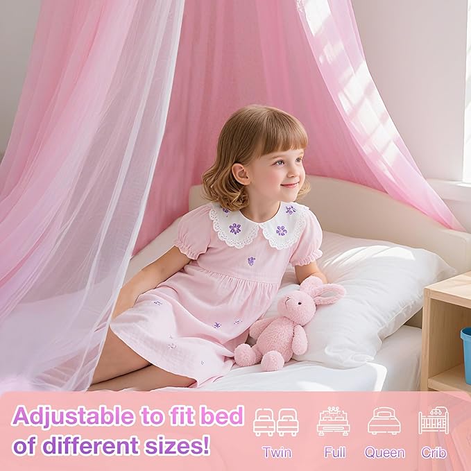 Pink Princess Bed Canopy for Girls,Kids Canopy Bed for Twin, Full, and Queen Sizes; Mosquito Net for Outdoor Use;Bedroom Accessories;Ceiling Tent for Reading Nooks