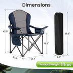 Folding Camping Chairs for Adults - High Back Padded Outdoor Lawn Chairs with Lumbar Support & Cup Holder (Blue & Gray, 1 Pack)