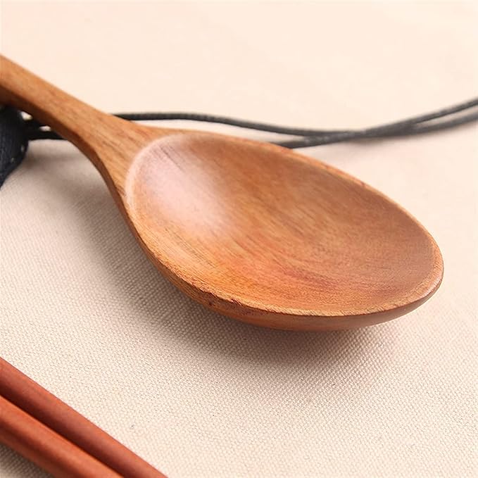 Portable Flatware Sets Wooden Cutlery Sets Outdoor Camping Travel Picnic Tableware Dinnerware Spoon Fork Chopsticks Mixed Cutlery Sets with Cloth Bag