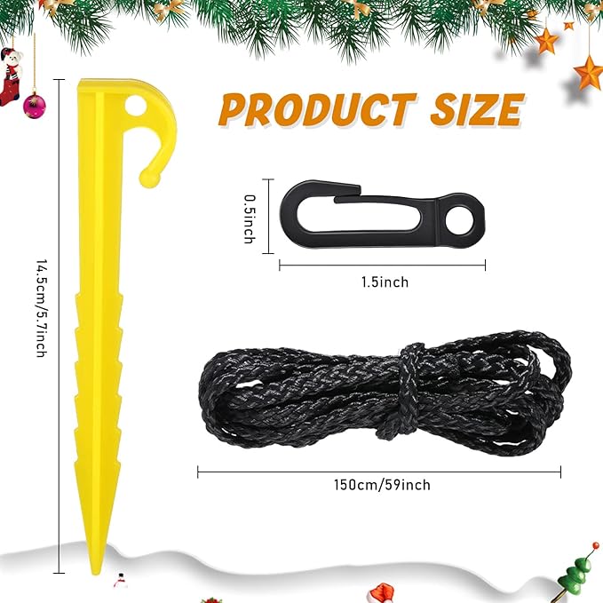 Inflatable Stakes and Tethers, Include Plastic Tent Stake, Tether with Hook Inflatable Spikes Christmas Halloween Holiday Party Decoration Accessories for Garden Yard Home Lawn Yellow (72 Pieces)