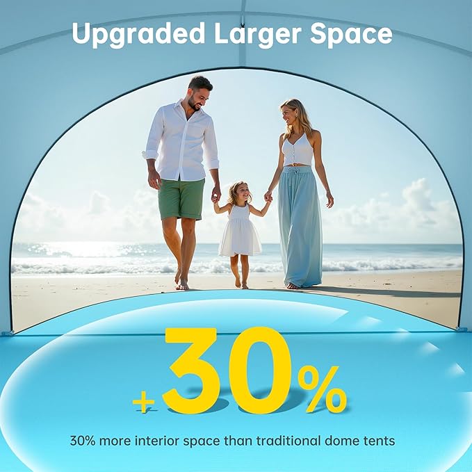 Beach Tent Sun Shelter, Beach Shade Tent with UPF50+ UV Protection, Sun Shelter for 1-3 Person, Beaches Shade with 2 Zippered Doors, Portable Tents for Camping Fishing, Light Blue