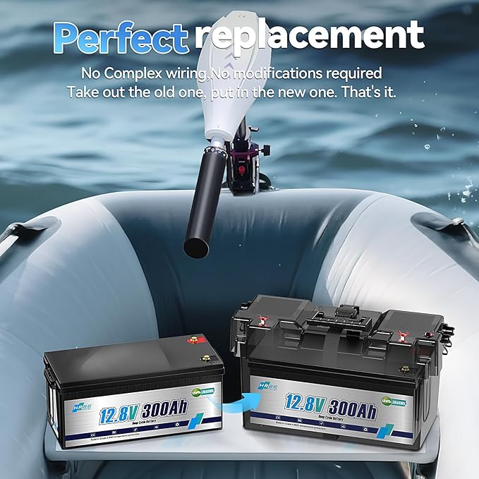 12V 300Ah LiFePO4 Battery, Built-in 200A BMS Lithium Marine Batteries, 5000+ Cycles 3840Wh Lithium Iron Phosphate Goldf cart Battery, Perfect for RV, Solar System, Trolling Motor, Camping