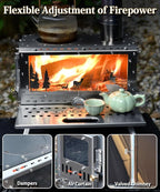 TOMOUNT Hot Tent Stove,Wood Stove with 7 Chimney Pipes,304 Stainless Camping Tent Stove with Spark Damper, Wood Burning Stove for Cooking and Heating，with heat-resistant Glass Window