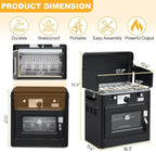 Bonnlo 2-in-1 Camping Oven & Portable Gas Stove Combo with 3-side Windscreen, Powerful 19,800 BTU Propane Oven with One-click Ignition, Heat-resistant Coating & Thermometer for Outdoor Use, Black