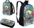Horeset Trippy Frog Print Backpack for Kids Bookbag Casual Pencil Bag Picnic Lunch Bag Set of 3, Middle School Satchel Laptop Bags for Sports Travel Camping