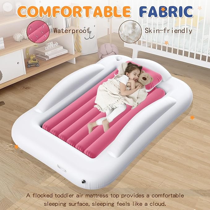 Inflatable Toddler Travel Bed - Portable Toddler Kids Travel Bed with Safety Sides Complete Kids Air Mattress Set with High-Speed Pump, Ideal for Vacation Camping and Sleepover (60 Inches)
