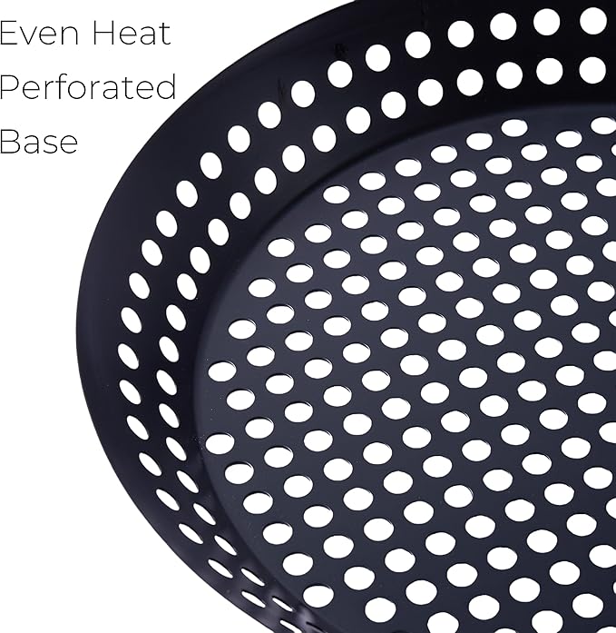 12-Inch Kozmatik Grill Pan Stovetop Turkish - Black Non-Stick Carbon Steel Grill Basket Vegetable with Handle | Vegetable Charring Pan for Stovetop & Grill
