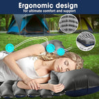 Double Sleeping Pad for Camping - Ultralight Air Mattress with Pillows, Built-in Foot Pump, Compact Inflatable 2-Person Portable Mat for Backpacking, Hiking, Tent, Car Travel, Beach，Road Trip