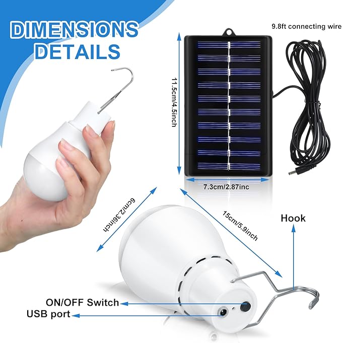VIHOSE 8 Pcs Solar Light Bulbs Solar Powered Light Portable Emergency LED Bulb Waterproof for Camping Tent Indoor Outdoor Shed Night Fishing Chicken Coop