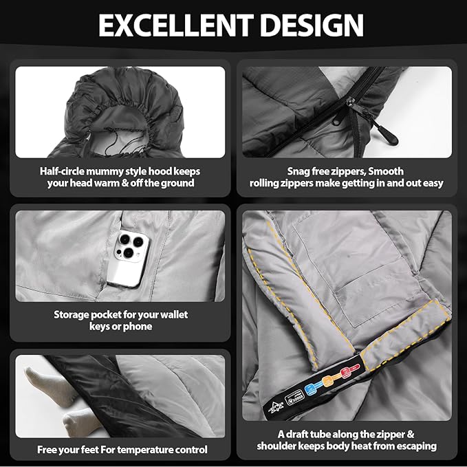 Single Sleeping Bag for Adults Kids 3-Season, Lightweight Waterproof Ripstop, Dual Zipper Bottom Vent, Compression Sack, Portable Camping Hiking Backpacking Gear