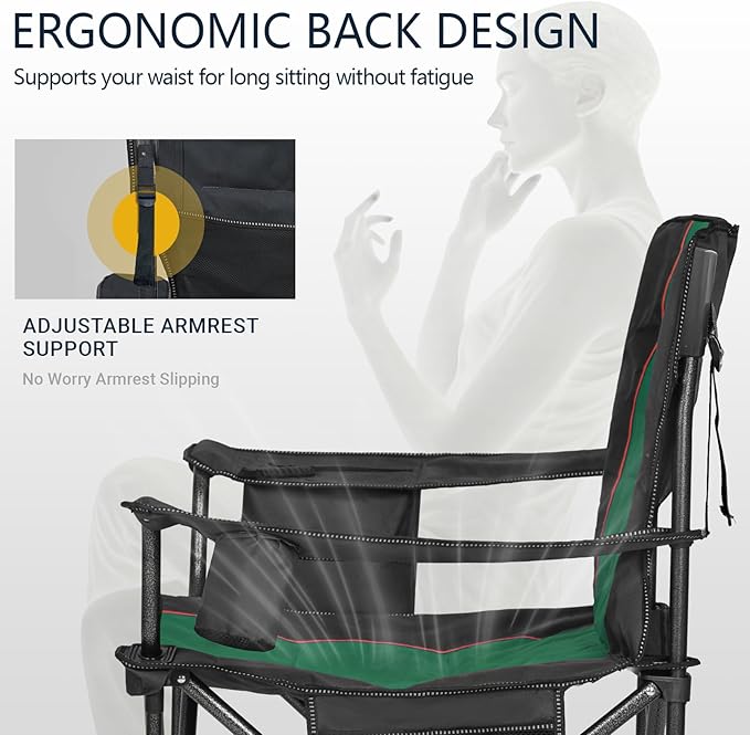Overmont Oversized Folding Camping Chair - 450lbs Support with Padded Cushion Cooler Pockets - Heavy Duty Collapsible Chairs for Sports Garden Beach Fishing
