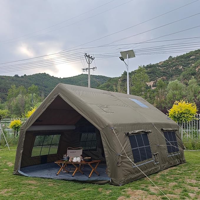 4 Season Inflatable Camping Tent with Separate Living and Sleeping Area,3000mm Waterproof Pop-Up Tent with Pump and Stove Jack Hole,4-6 Person Glamping Tent