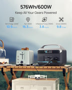 DaranEner Portable Power Station 600W (1200W Surge), 576Wh LiFePO4 Battery Generator, 550W Fast AC Charging, USB-C 100W, Power Backup for Camping, RV, Home Power Outage & Emergency