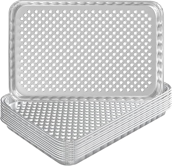 SafBbcue Disposable Grill Toppers 10 Pack Disposable Aluminum Foil Grill Topper Pans BBQ Grill Grate Liners for Outdoor Cooking & Camping Prevents Food from Sticking or Falling Through The Grill