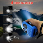 Solar Emergency Hand Crank Weather Radio, Portable Self Powered NOAA AM/FM Radios with SOS Alarm LED Flashlight 5000mAh Smart Phone USB Charger for Camping (Blue)