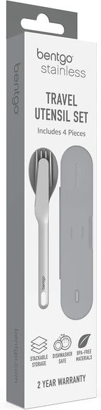 Bentgo Stainless Travel Utensil Set - Reusable 3-Piece Silverware Set with Carrying Case, High-Grade Premium Steel, BPA-Free Case, Eco-Friendly - Ideal for Travel, Camping, and Office Use (Gray)