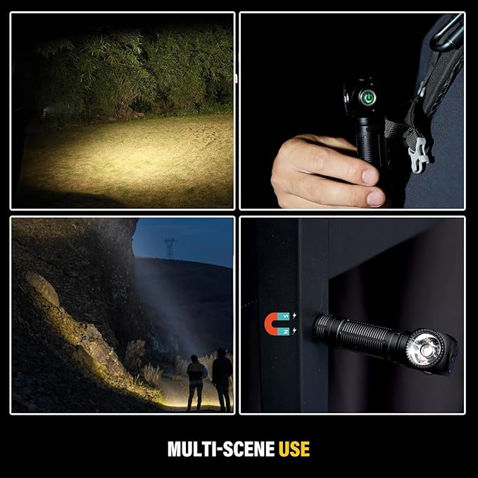 C6 2000 Lumens Rechargeable Flashlight, 3800mAh Proximity Sensor & Right-Angle LED Flashlights, Magnetic Base, TIR Lens, IP68 Waterproof, Hands-Free Sensing Control