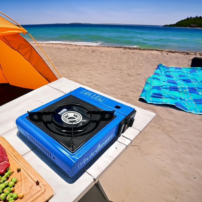 Vivicreate 7000 BTU Portable Butane Gas Stove for Camping Cooking Outdoor, Lightweight Portable Stove Burner with Auto Ignition, Estufa de Gas Portátil para Camping al Aire Libre（Blue）