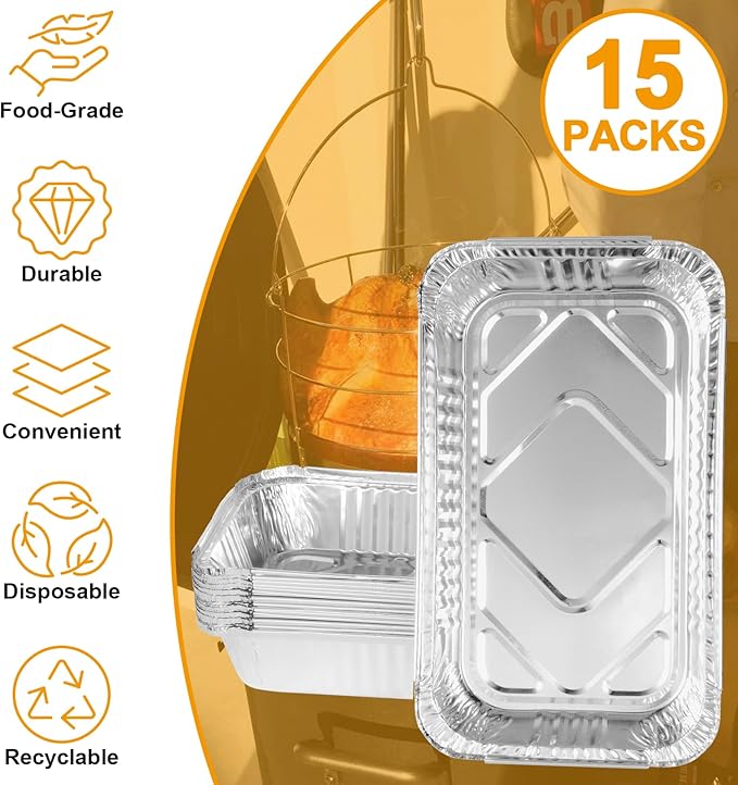 BBQ-PLUS Aluminum Drip Pans for Char-Broil 9328812P06 2425514W12 Accessories, Disposable Foil Drip Pan Liners Replacement Parts for Char-Broil Big Easy Oil-Less Turkey Fryer, 15 Packs