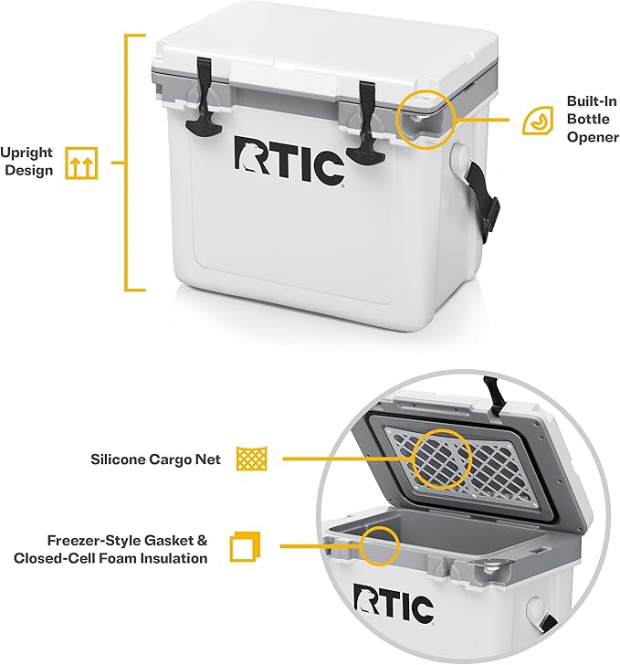 RTIC Ultra-Light 22 Quart Hard Cooler Insulated Portable Ice Chest Box for Drink, Beverage, Beach, Camping, Picnic, Fishing, Boat, Barbecue, 30% Lighter Than Rotomolded Coolers