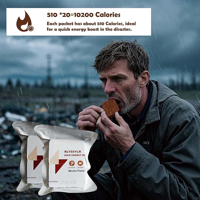 Emergency Food Ration Bars Meals 2025 Ready To Eat 20 Pack, 8 Days Sugar Free Survival Food for Outdoor Camping,20 years Long Self Life (20 PACK, Count, 20)