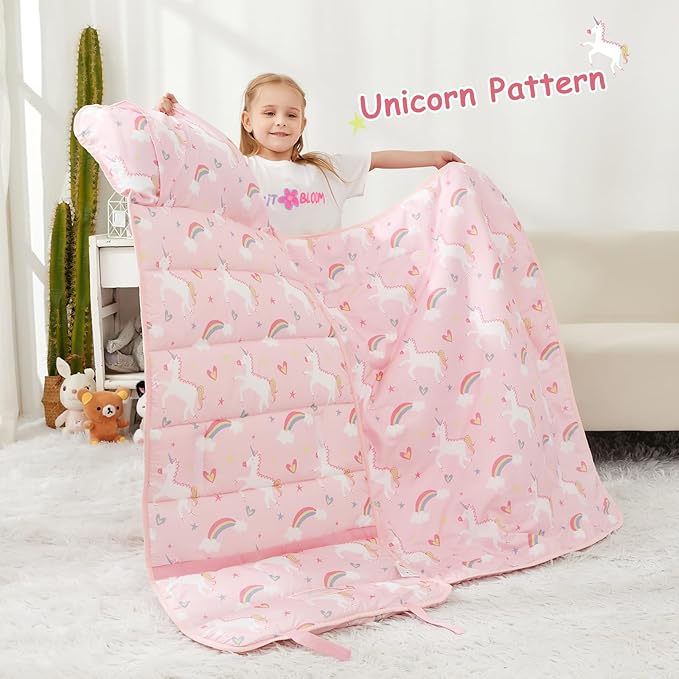 Toddler Nap Mat, Kids Sleeping Bag with Pillow & Minky Blanket, Girls Extra Large Rolled Nap Mats for Preschool Daycare Camping Kindergarten