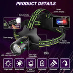 1200 Lumens Super Bright LED Rechargeable Headlamp, Zoomable Head lamp with 9 Lighting Modes, 90° Adjustable & IP67 Waterproof for Camping | Hiking | Climbing | Fishing | Hunting | Auto Repair