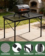 3 ft Folding Table with Adjustable Height (16.5" & 26"), Black Metal Mesh Table with Carry Handle, Portable for Camping, Tailgating, BBQ, Picnic & Indoor, Fits 3–6 People, 7.5 lb, Supports 66 lb