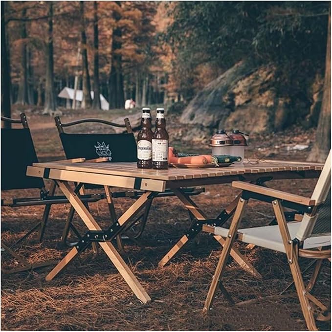 Folding Dining Table Outdoor Picnic Barbecue Tours Tableware Table for Camping Folding Egg Roll Table Portable Foldable Wood Table (Color : 90x60x43CM-02)