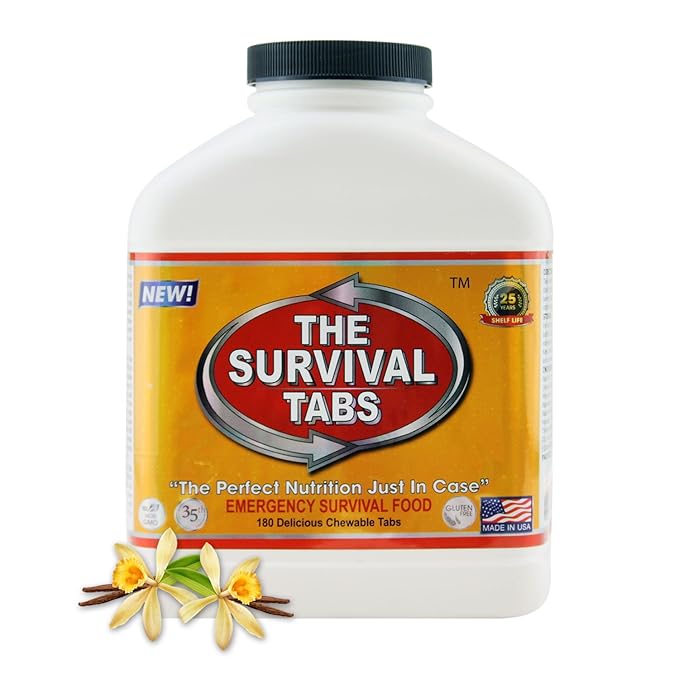 Emergency Food Survival Protein Substitute MRE Tabs - Vitality Sciences Survival tabs (8 Week Supply) (4 Bottle x 180 Tablets = 720 Tablets/Vanilla)