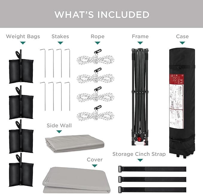 Best Choice Products 10x10ft Pop Up Canopy Tent with Sidewall, 1 Person 1 Minute Set Up, Carry Case, 4 Weight Bags - Light Gray