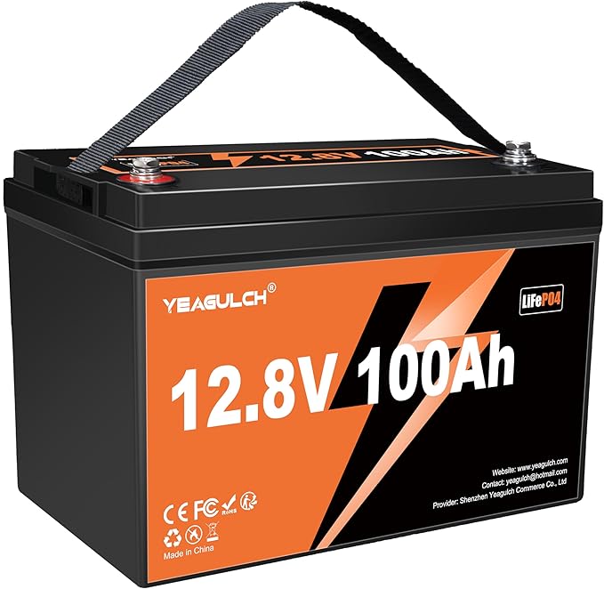 12V 100Ah LiFePO4 Lithium Battery Buit in 100A BMS 1.28kWh Up to 6000 Deep Cycle Rechargeable Lithium Iron Phosphate Battery Perfect for RV Trolling Motor Fish finder Marine