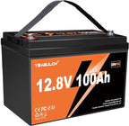 12V 100Ah LiFePO4 Lithium Battery Buit in 100A BMS 1.28kWh Up to 6000 Deep Cycle Rechargeable Lithium Iron Phosphate Battery Perfect for RV Trolling Motor Fish finder Marine