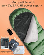 Heated Sleeping Bag Liner for Camping - Heated Blanket for Camping Portable Heating Sleeping Bag Pad 3 Adjustable Temperature Levels with 9 Heating Zones for Cold Weather Backpacking or Hiking
