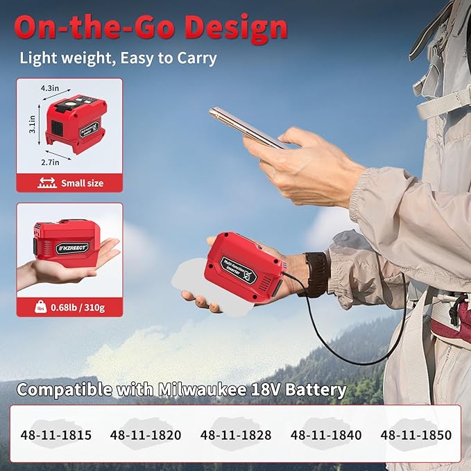 220W Power Inverter Compatible with Milwaukee 18V Batteries (Battery Not Included), DC to 110V AC Converter with 1 AC Outlet, USB-C, Dual USB-A & 400LM LED – Outdoor, Camping & Emergency Use