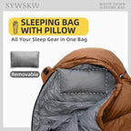 Down Sleeping Bag with Pillow for Backpacking,15℉ 5℉ 0℉ Wide Down Sleeping Bag (86.6 in x 33.5 in) for Adults,Youth Camping and Hiking Outdoor with 680FP Duck Down