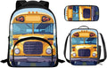 School Bus School Backpack for Boys 6-8 Kindergarten Book Bag with Lunch Box and Pencil Pouch Casual Daypack Laptop Backpacks Camping Travel Outdoor Kids Shoulder Bag